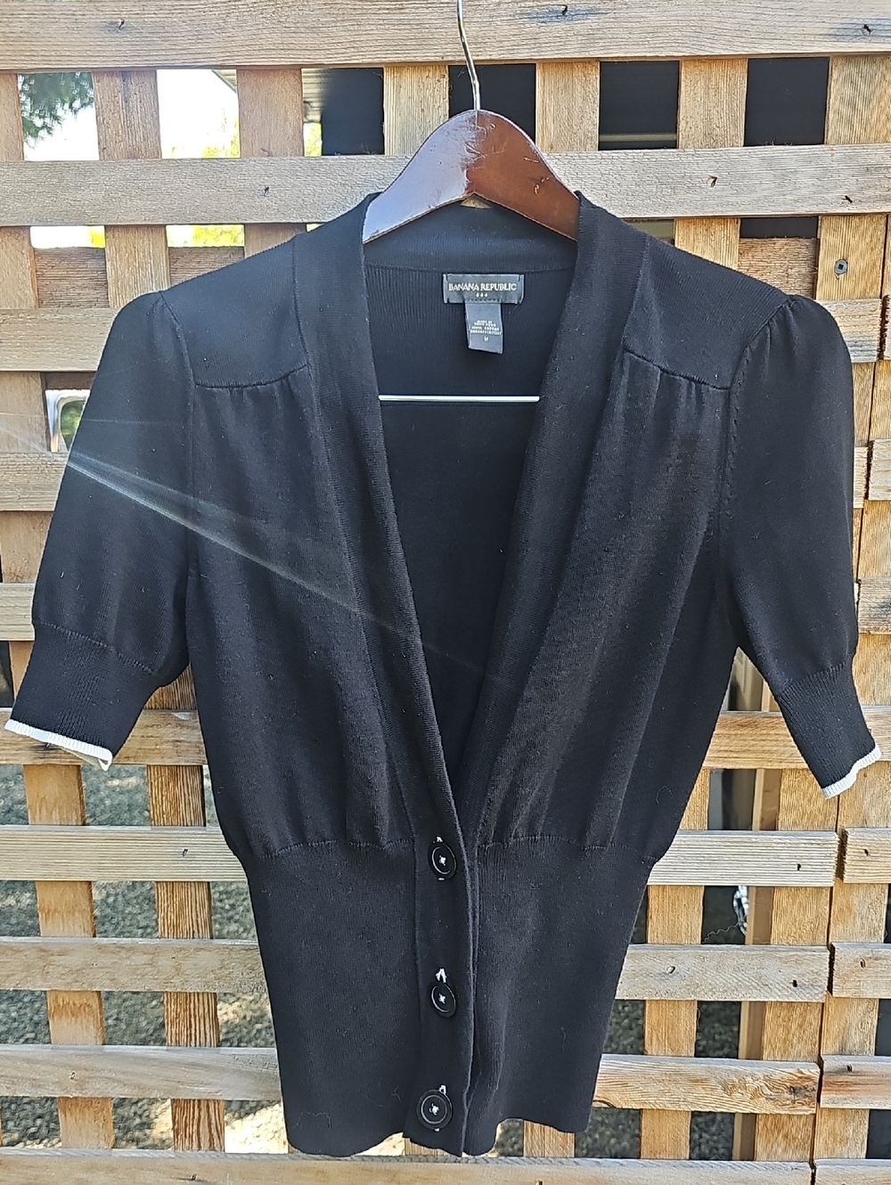 Banana Republic Black Short-Sleeve Button Cardigan